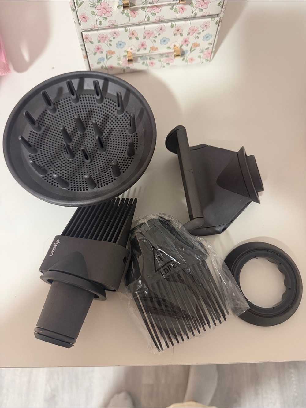 Dyson Black Hair Dryer Attachment Set - Diffuser, Comb, Concentrator & Adapter